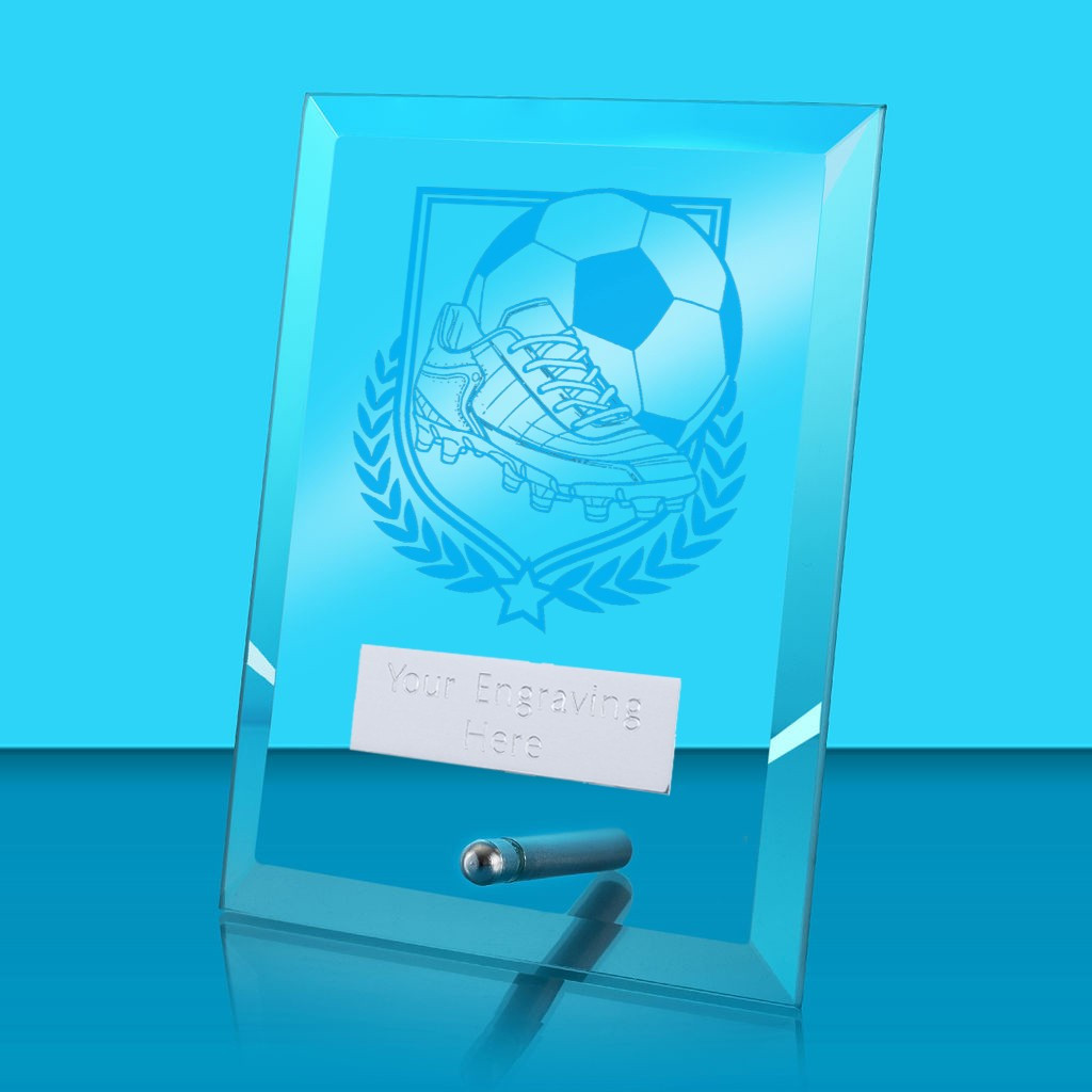 UV Colour Printed Football Glass Rectangle Award with Metal Pin