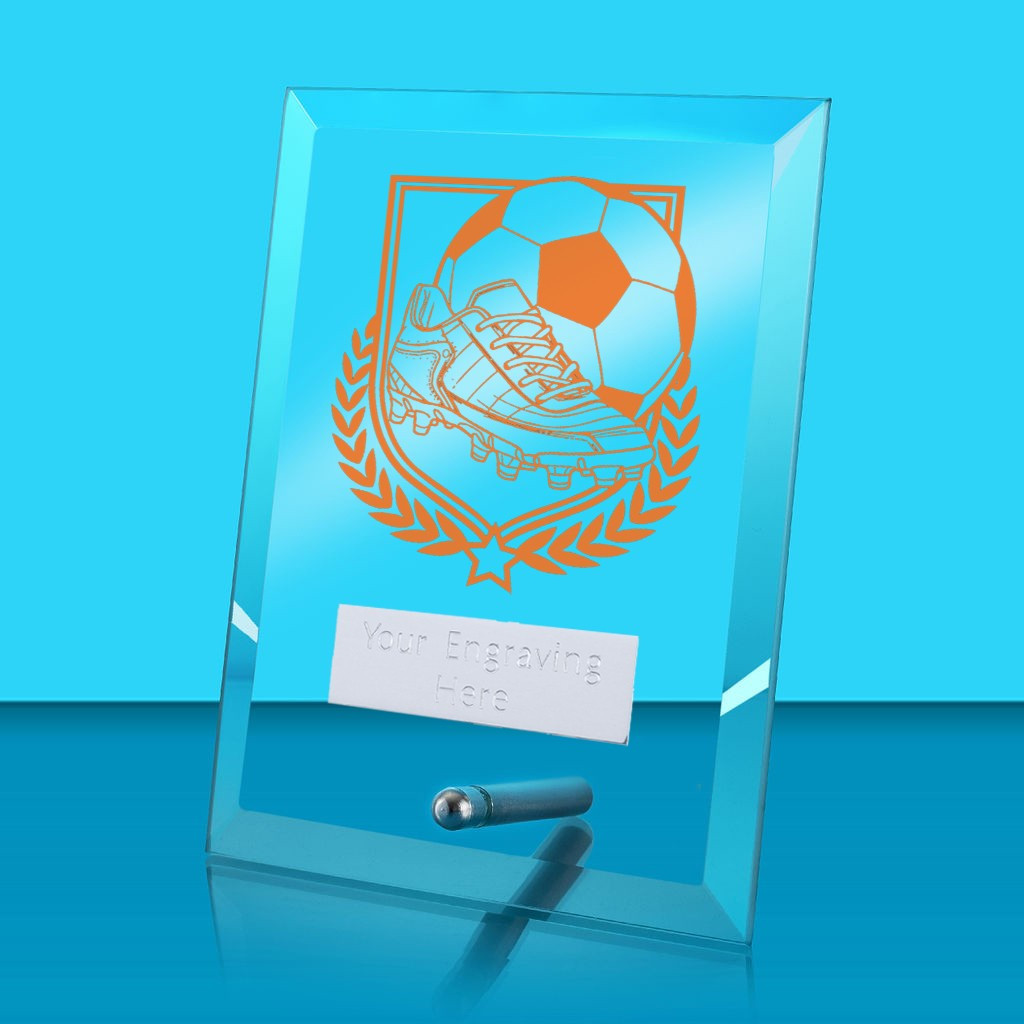 UV Colour Printed Football Glass Rectangle Award with Metal Pin