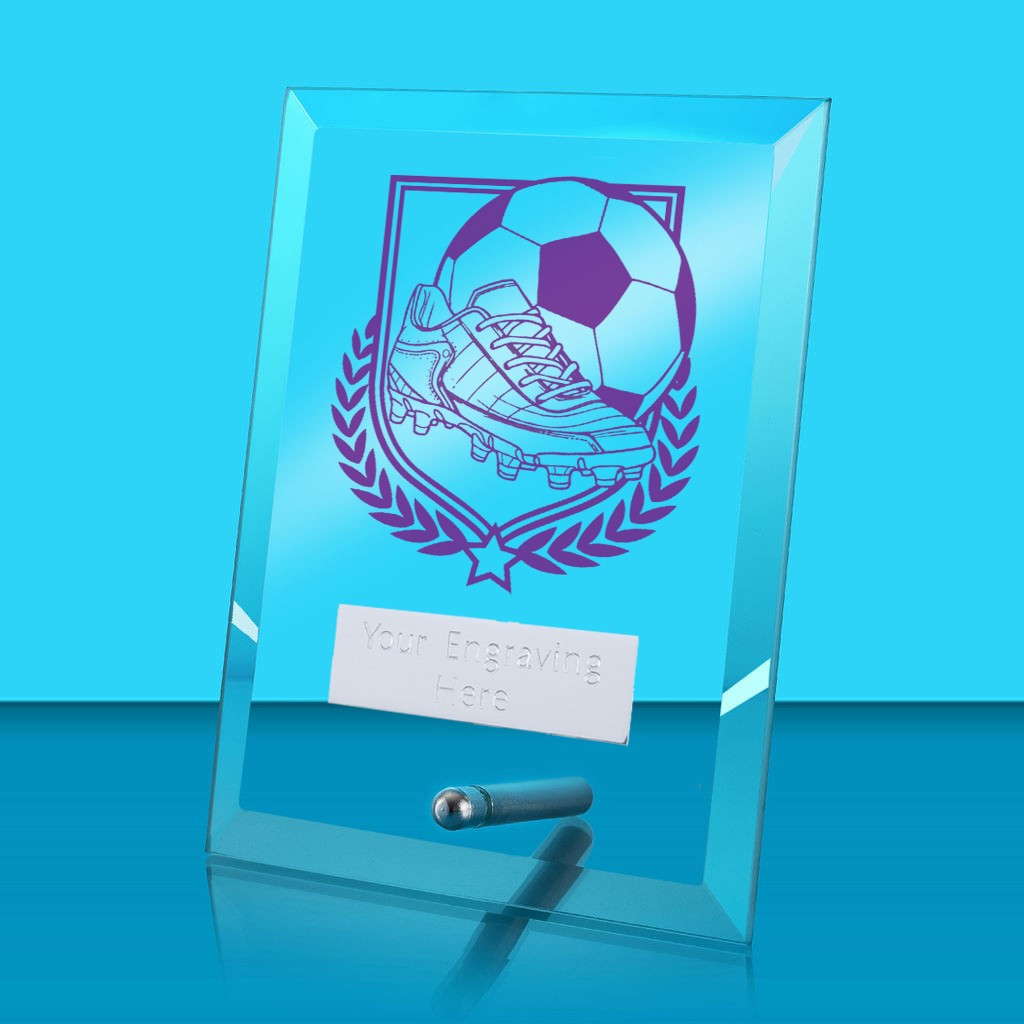 UV Colour Printed Football Glass Rectangle Award with Metal Pin