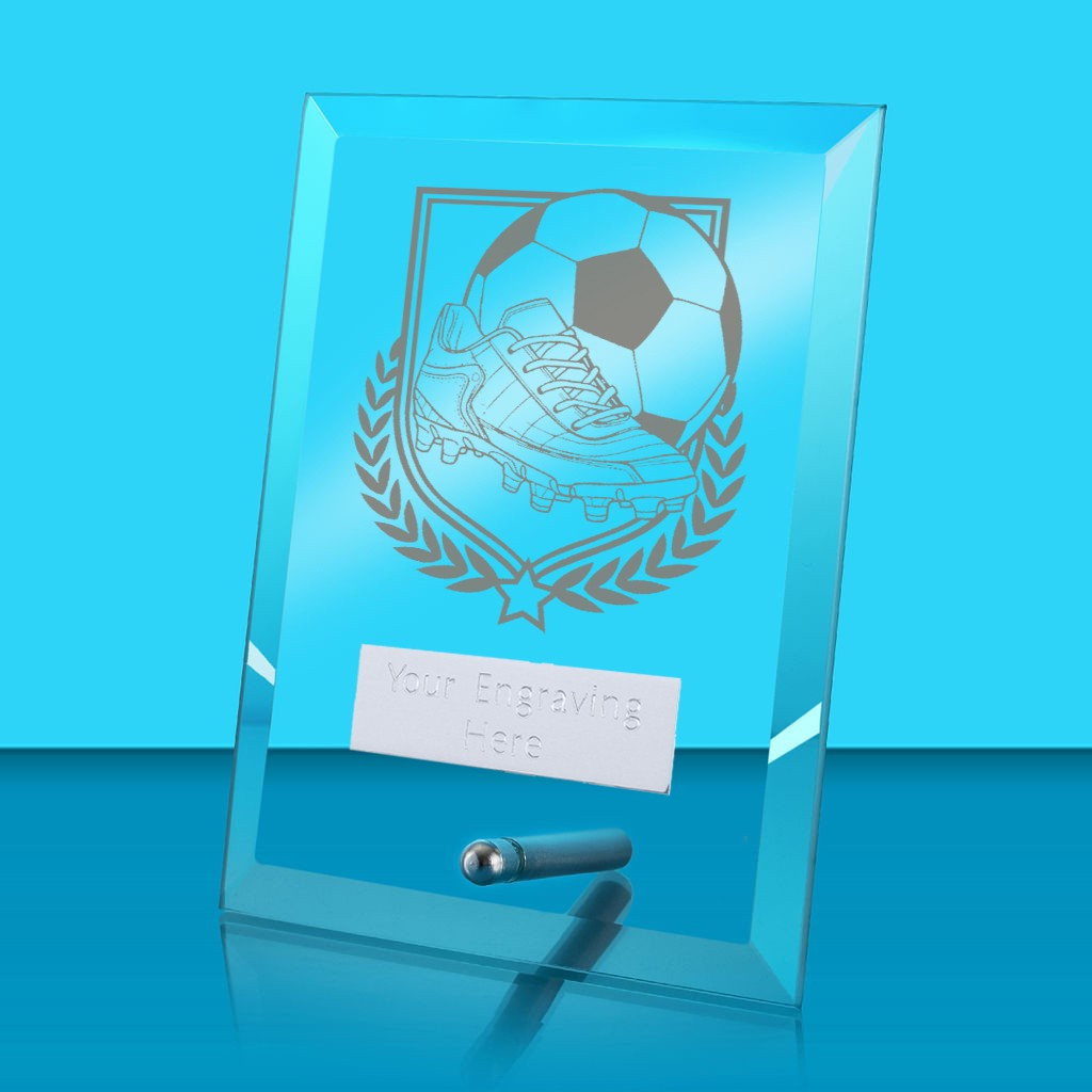 UV Colour Printed Football Glass Rectangle Award with Metal Pin
