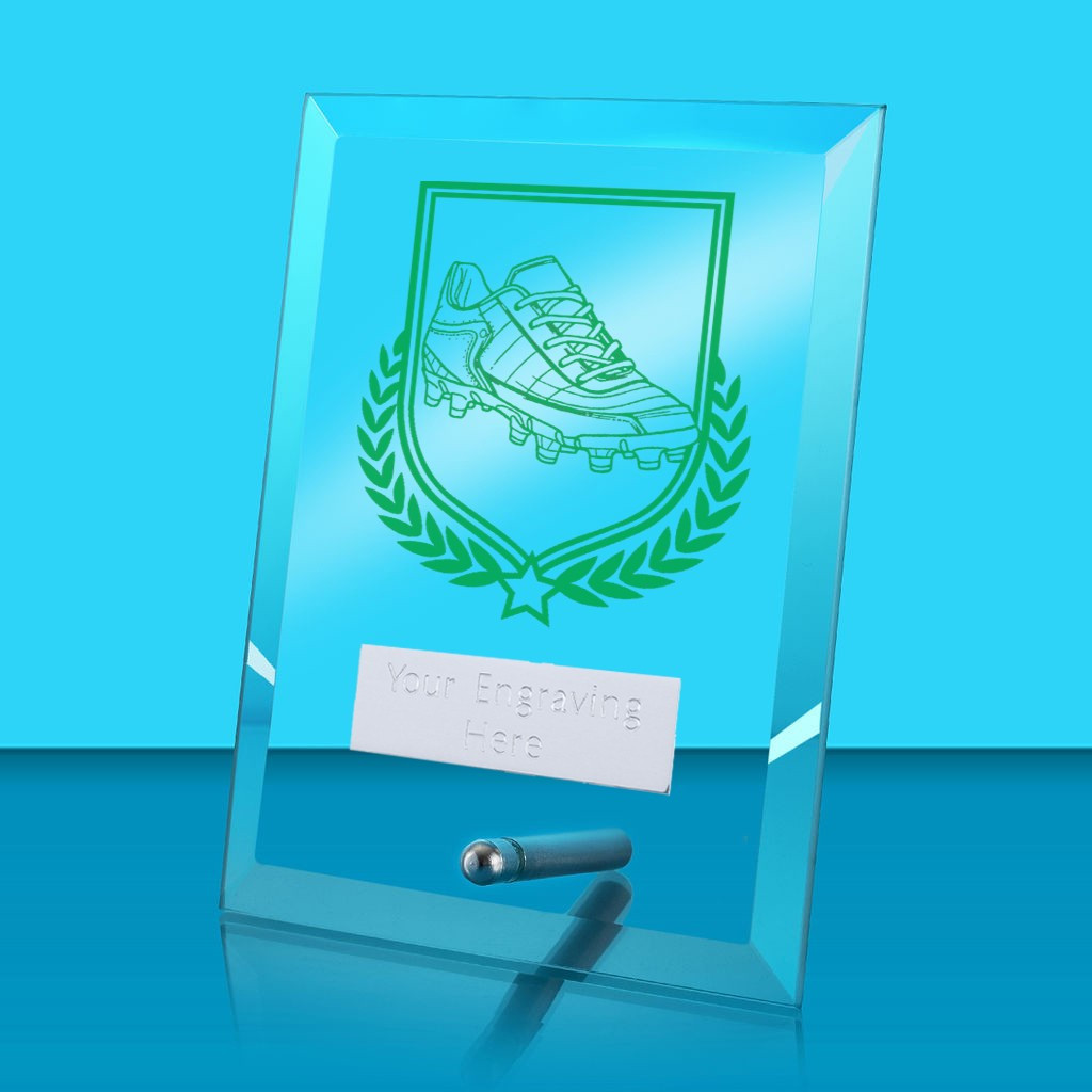 UV Colour Printed Football Boots Glass Rectangle Award with Metal Pin