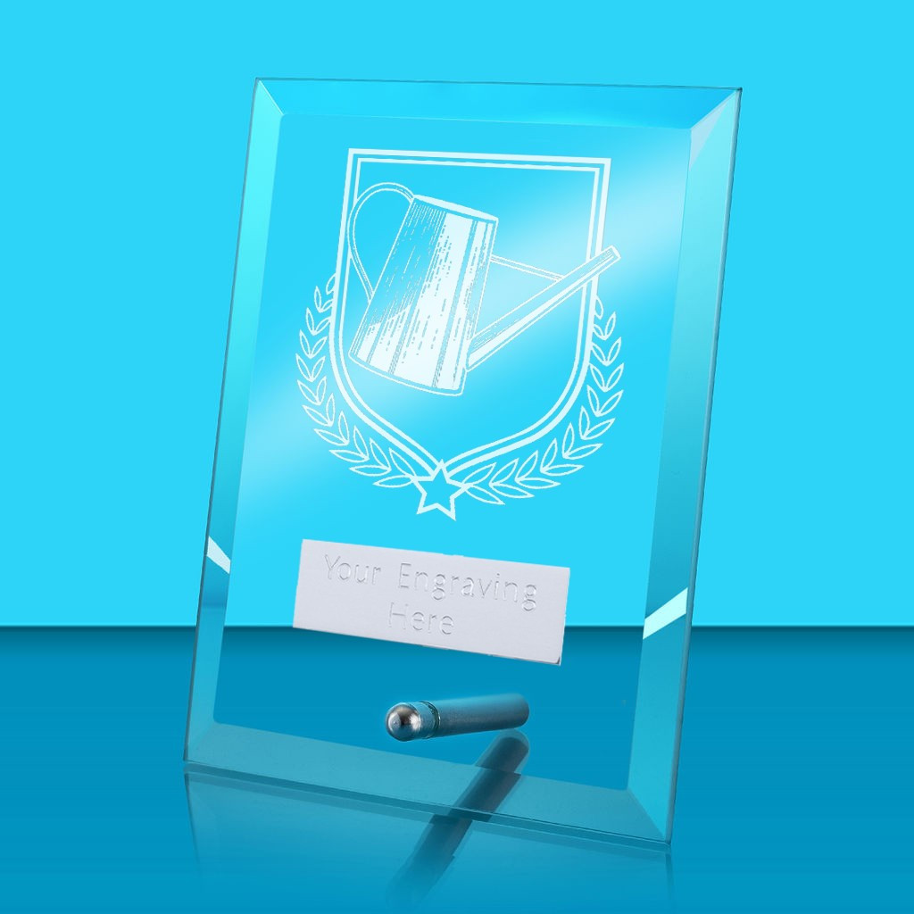 UV Colour Printed Gardening Glass Rectangle Award with Metal Pin