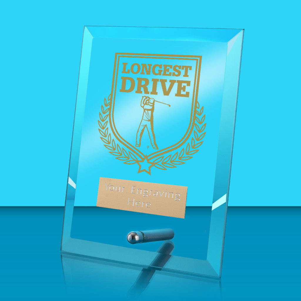 UV Colour Printed Longest Drive Glass Rectangle Award with Metal Pin