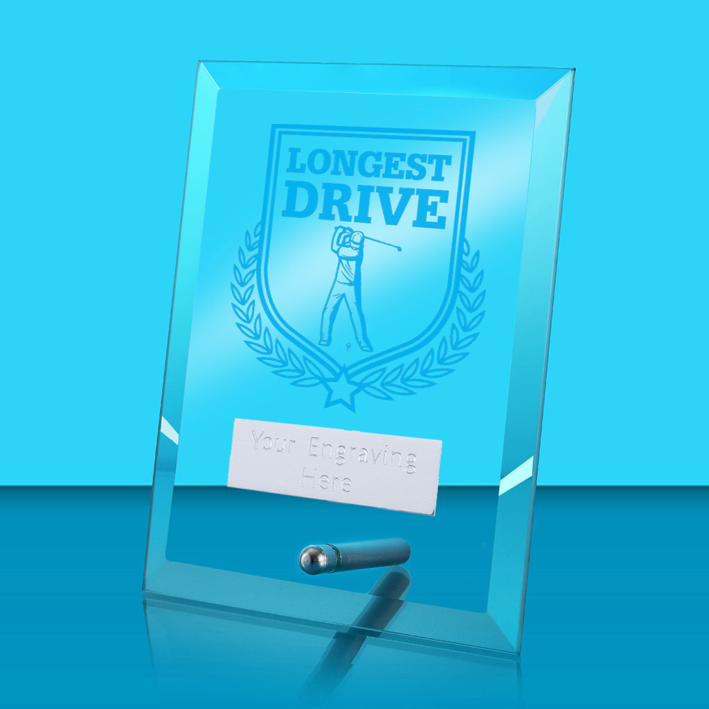 UV Colour Printed Longest Drive Glass Rectangle Award with Metal Pin