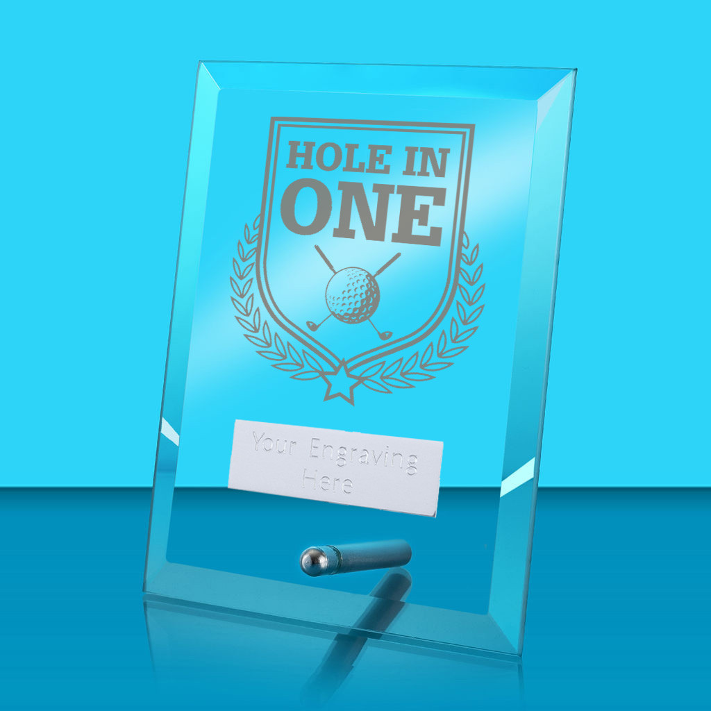 UV Colour Printed Hole in One Glass Rectangle Award with Metal Pin