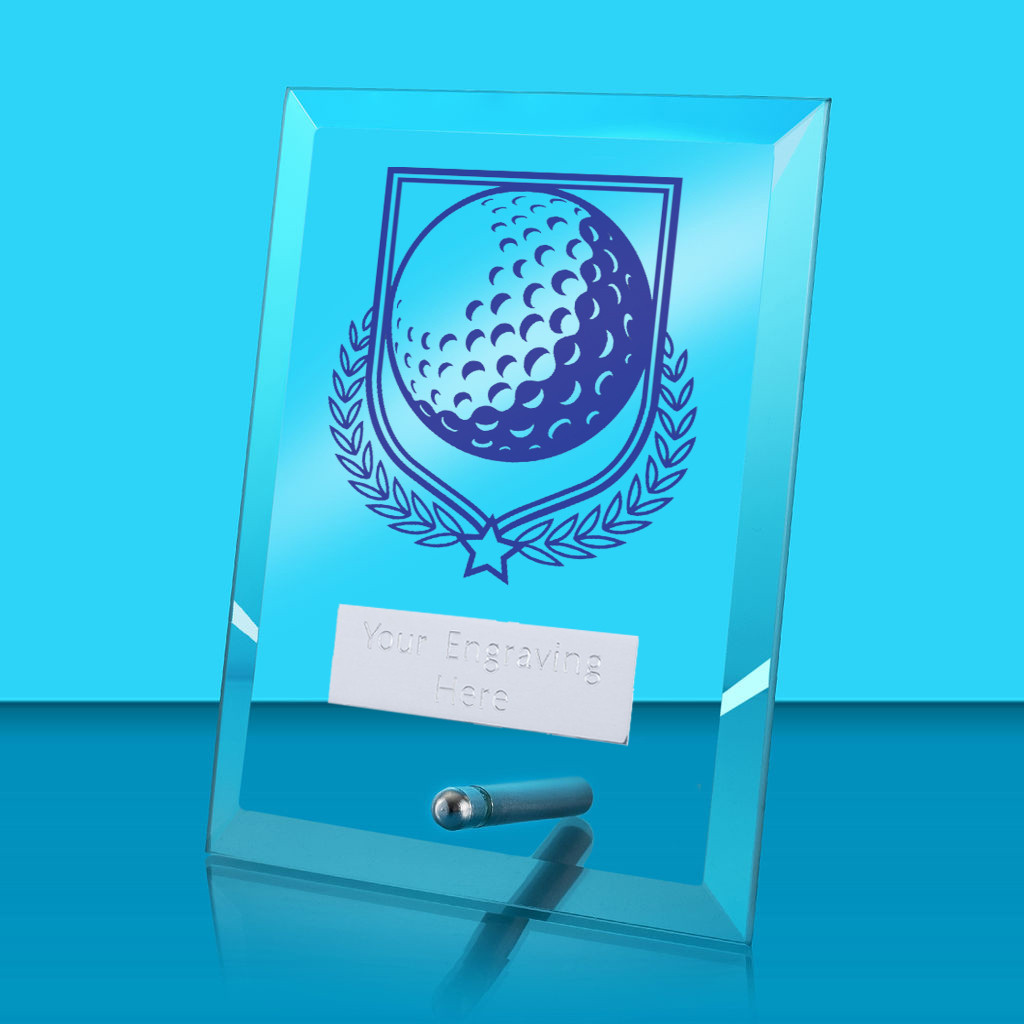 UV Colour Printed Golf Glass Rectangle Award with Metal Pin