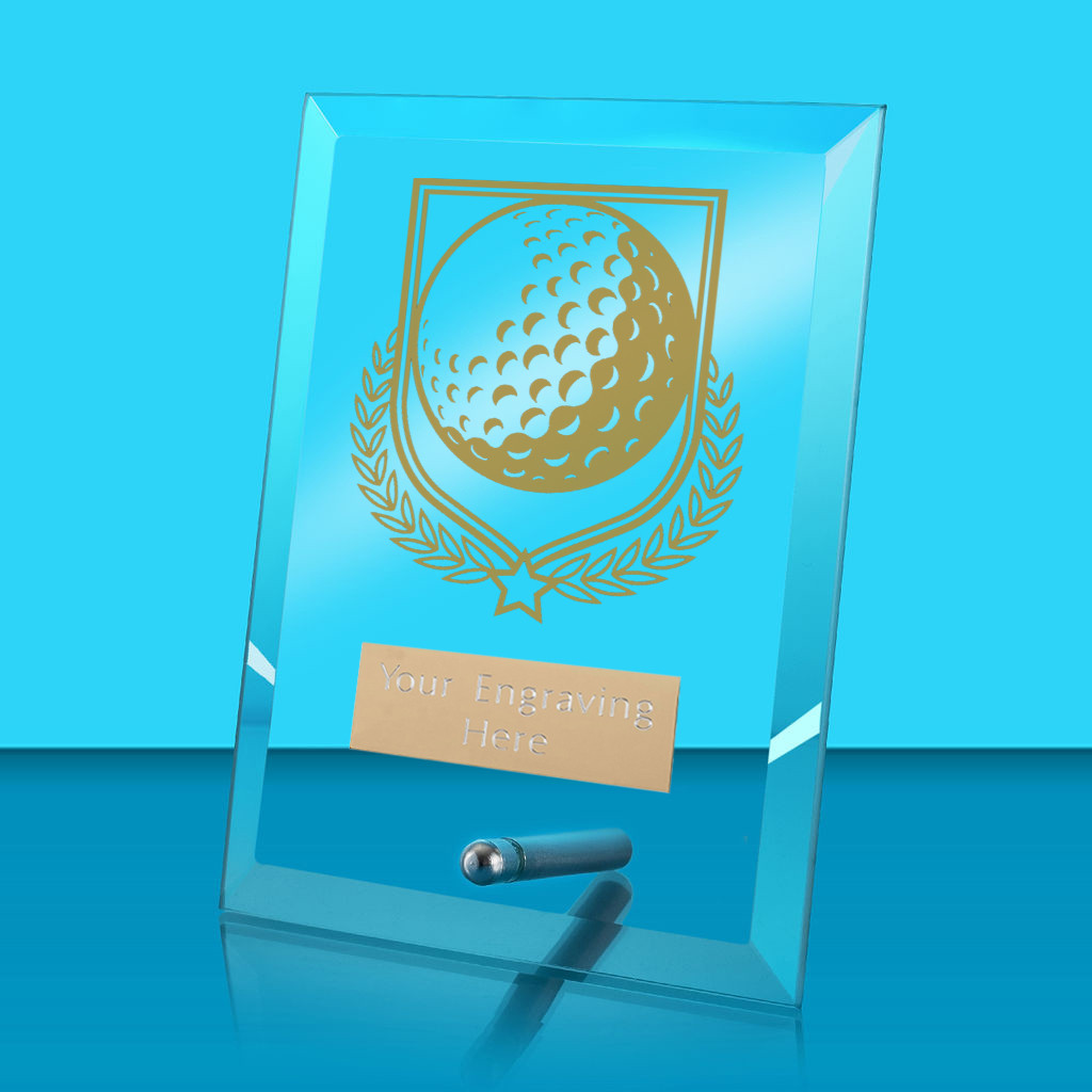 UV Colour Printed Golf Glass Rectangle Award with Metal Pin