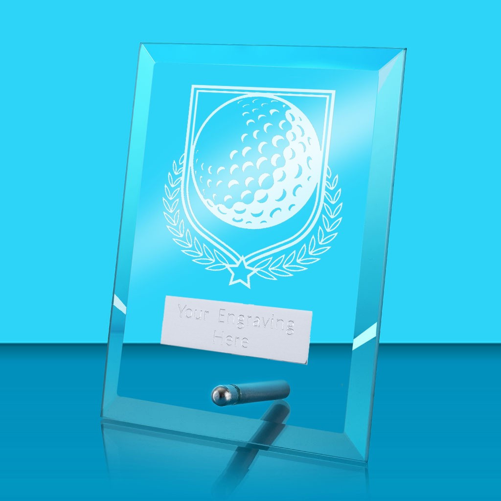 UV Colour Printed Golf Glass Rectangle Award with Metal Pin