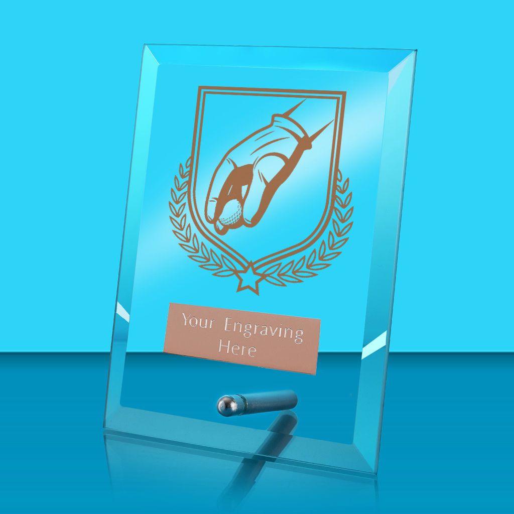 UV Colour Printed Golf Glass Rectangle Award with Metal Pin