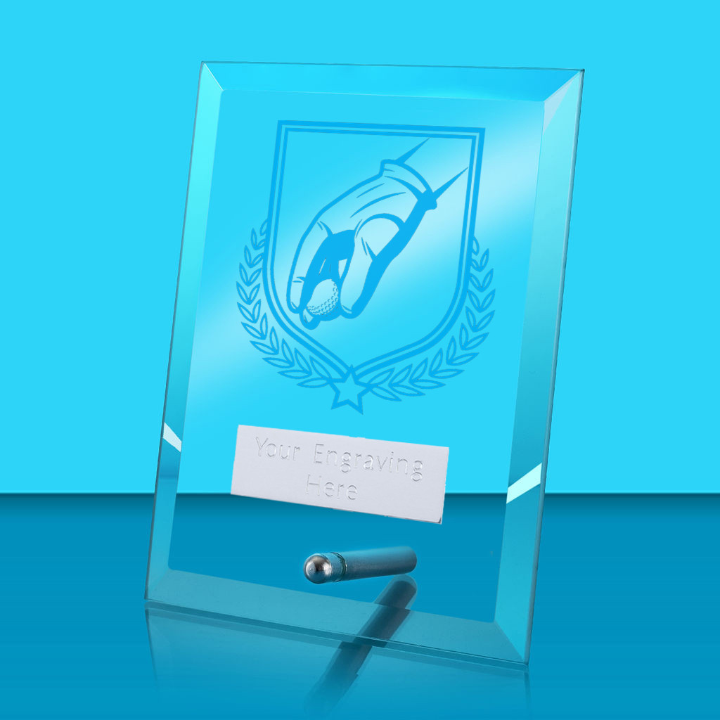 UV Colour Printed Golf Glass Rectangle Award with Metal Pin