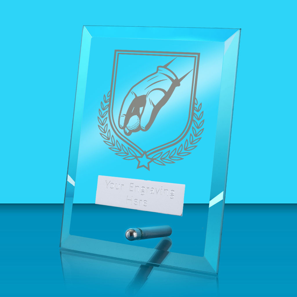 UV Colour Printed Golf Glass Rectangle Award with Metal Pin