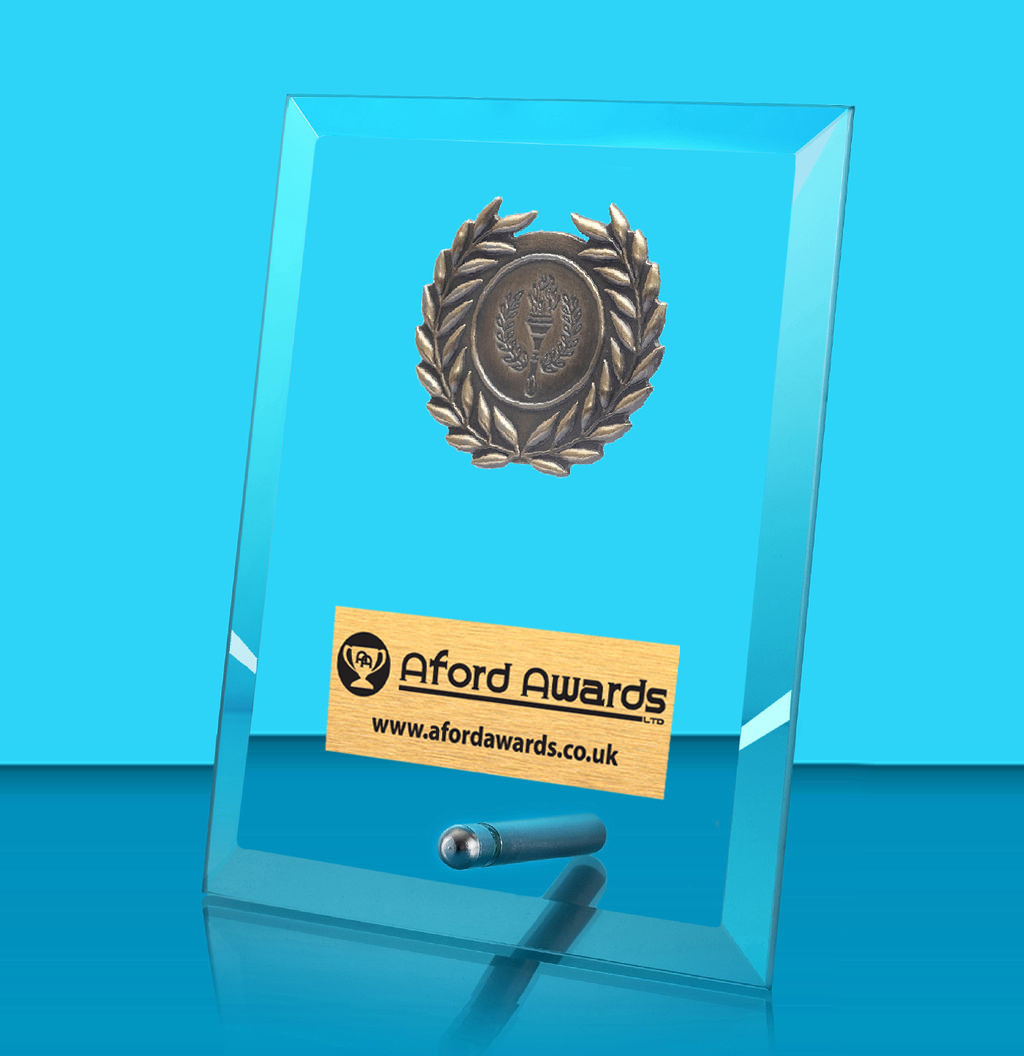 Glass Rectangle Award and Pin with Wreath