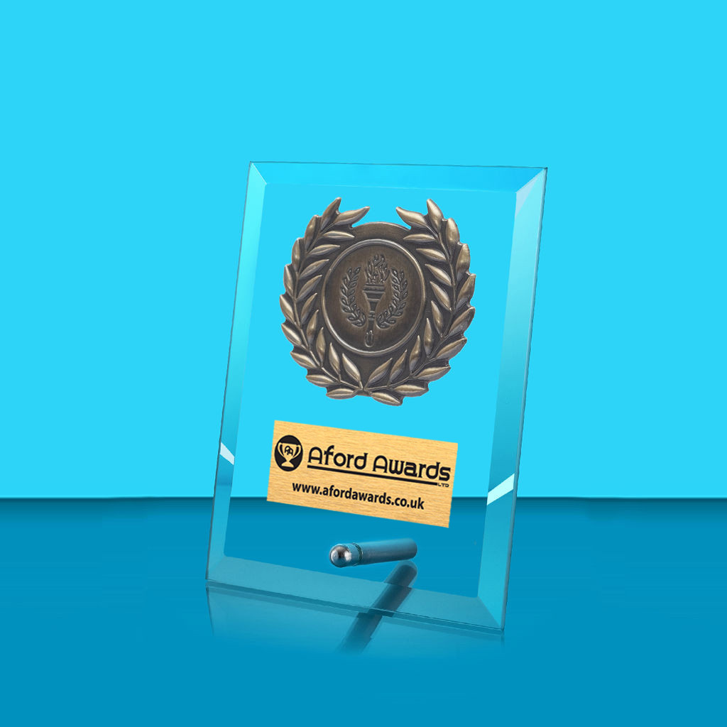 Glass Rectangle Award and Pin with Wreath