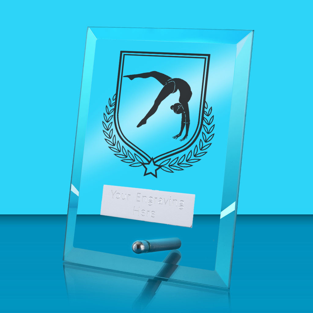 UV Colour Printed Gymnastics Glass Rectangle Award with Metal Pin