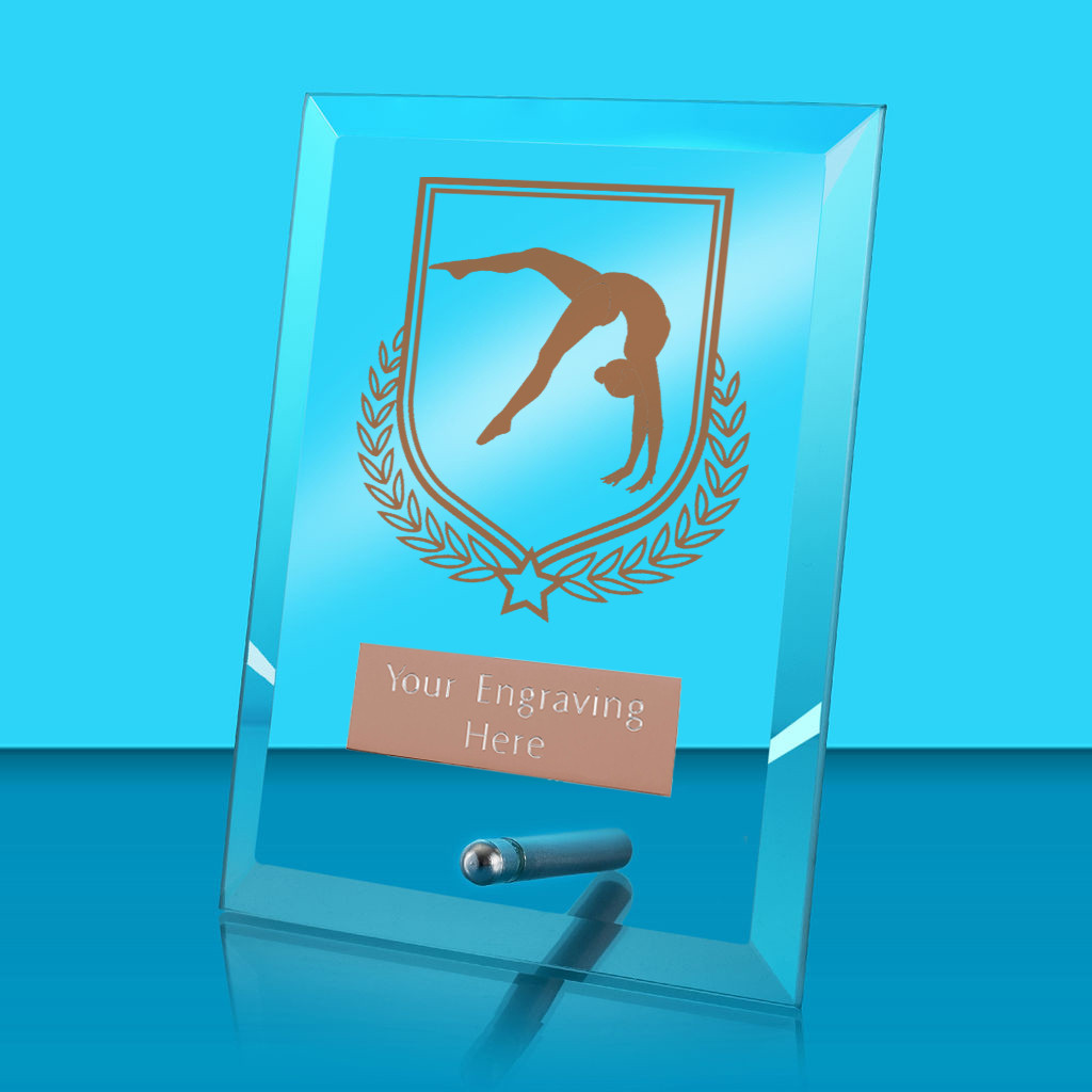 UV Colour Printed Gymnastics Glass Rectangle Award with Metal Pin