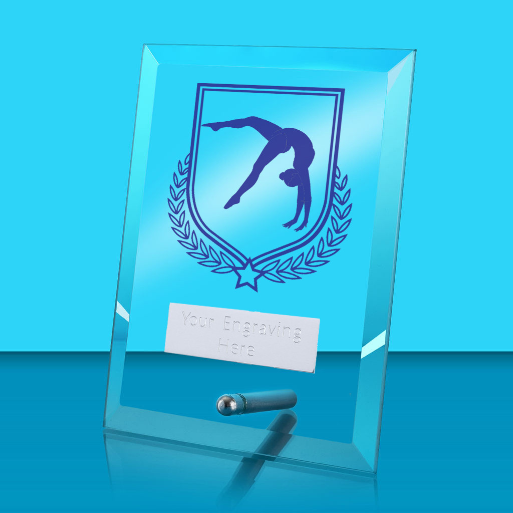 UV Colour Printed Gymnastics Glass Rectangle Award with Metal Pin