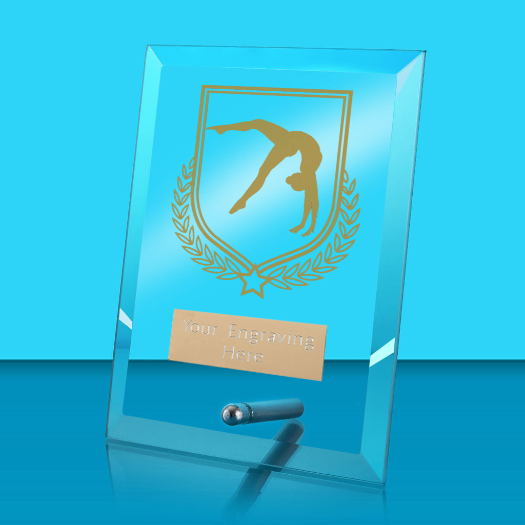 UV Colour Printed Gymnastics Glass Rectangle Award with Metal Pin