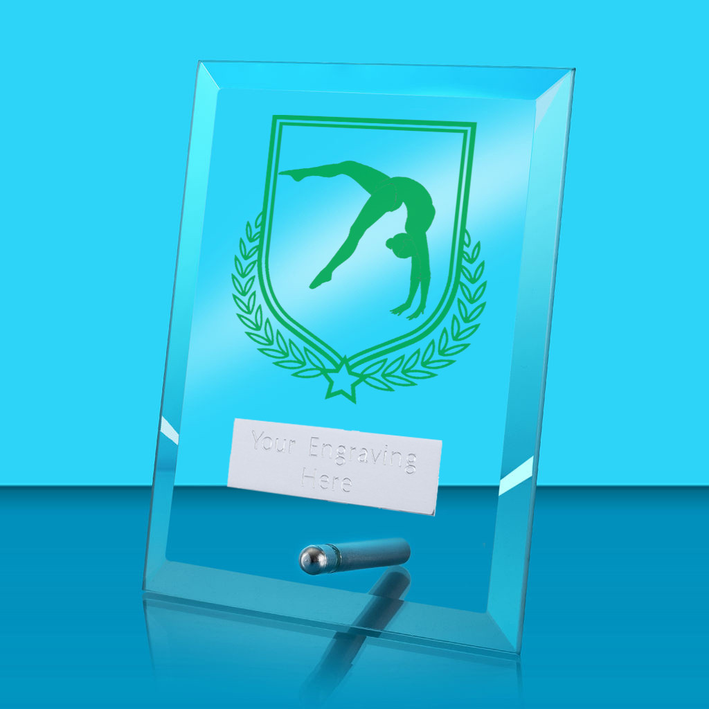 UV Colour Printed Gymnastics Glass Rectangle Award with Metal Pin