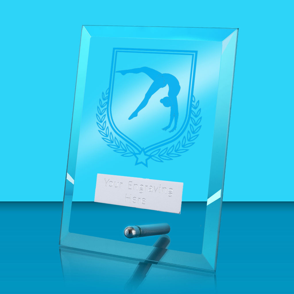 UV Colour Printed Gymnastics Glass Rectangle Award with Metal Pin