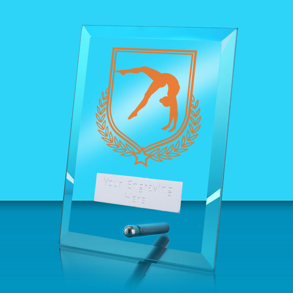 UV Colour Printed Gymnastics Glass Rectangle Award with Metal Pin