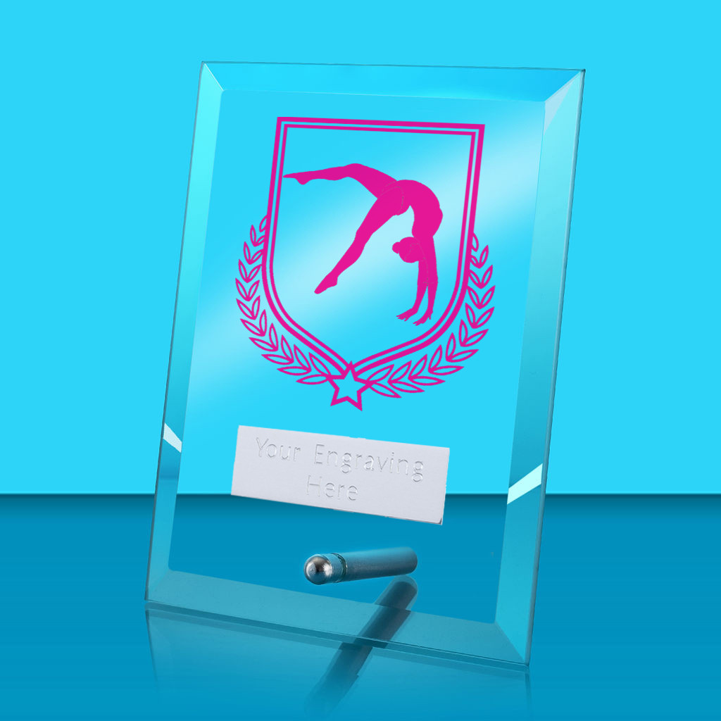 UV Colour Printed Gymnastics Glass Rectangle Award with Metal Pin