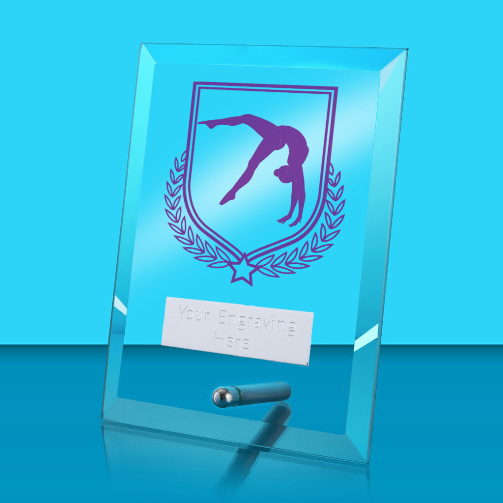 UV Colour Printed Gymnastics Glass Rectangle Award with Metal Pin