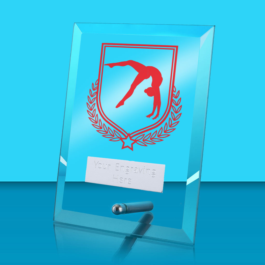 UV Colour Printed Gymnastics Glass Rectangle Award with Metal Pin
