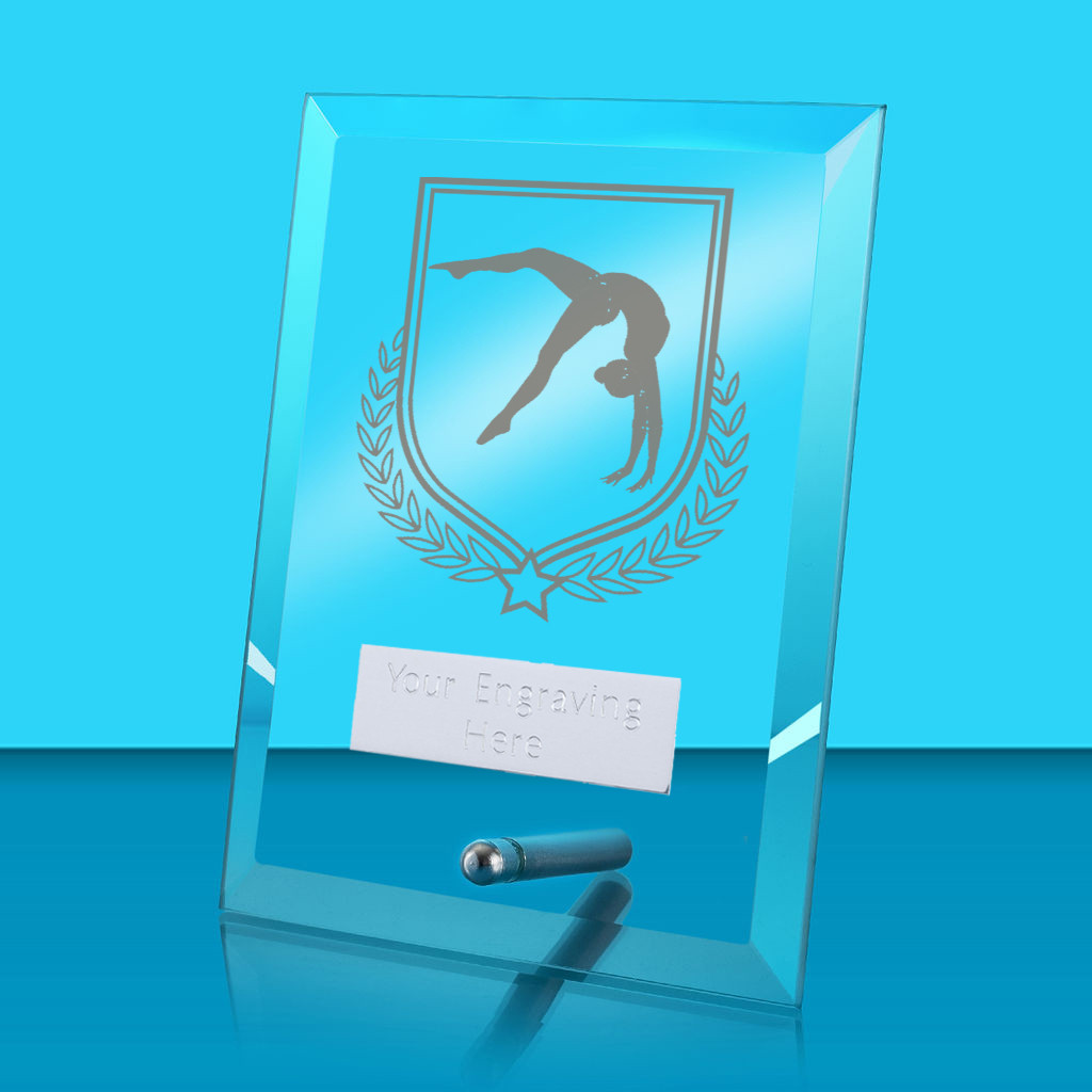 UV Colour Printed Gymnastics Glass Rectangle Award with Metal Pin