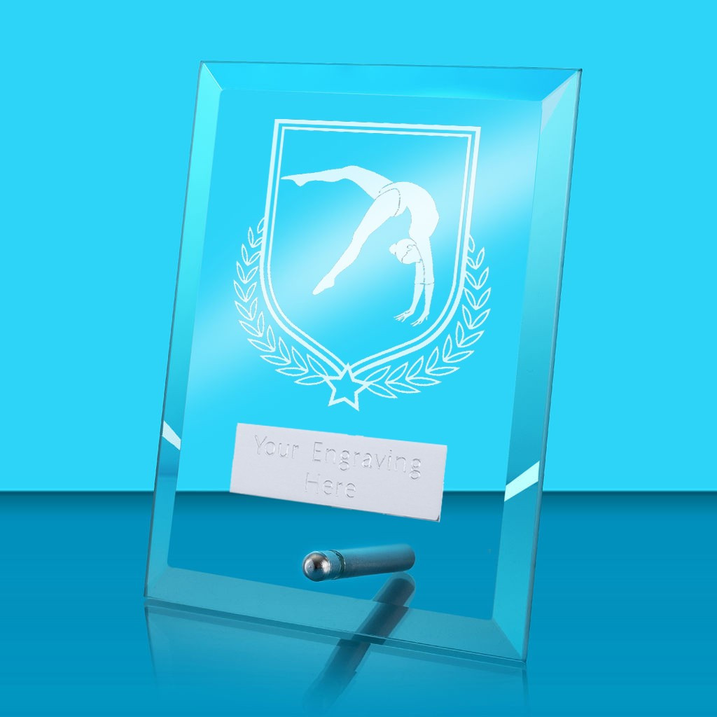 UV Colour Printed Gymnastics Glass Rectangle Award with Metal Pin