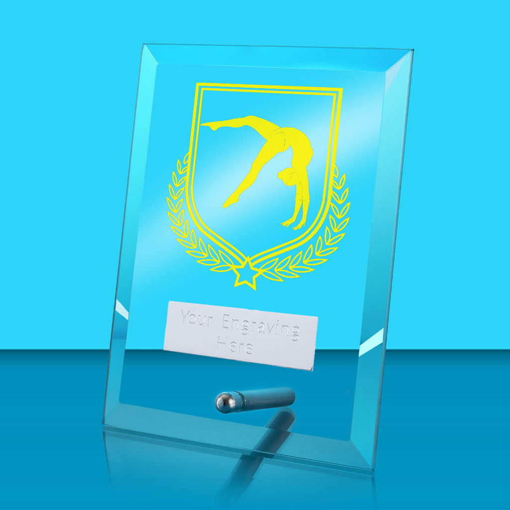 UV Colour Printed Gymnastics Glass Rectangle Award with Metal Pin