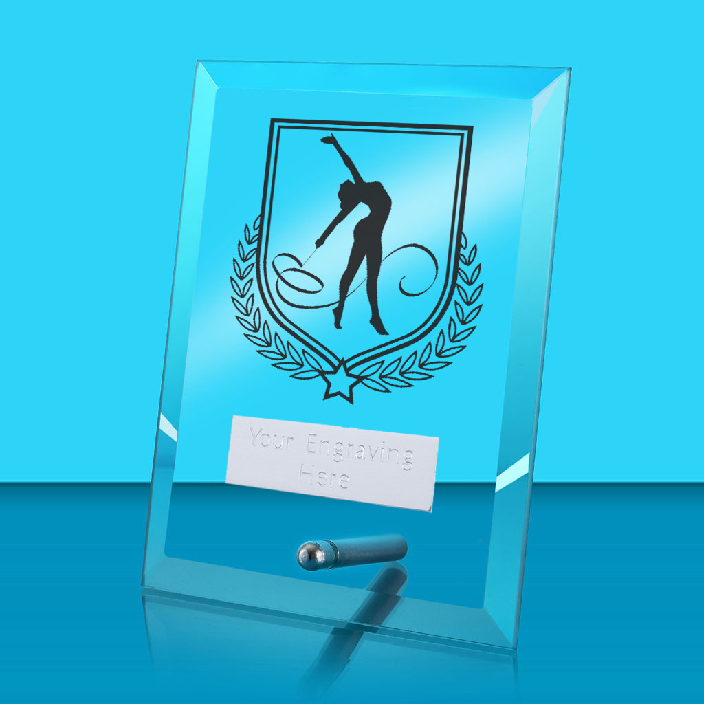 UV Colour Printed Gymnastics Glass Rectangle Award with Metal Pin