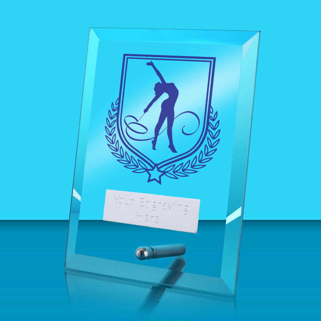 UV Colour Printed Gymnastics Glass Rectangle Award with Metal Pin