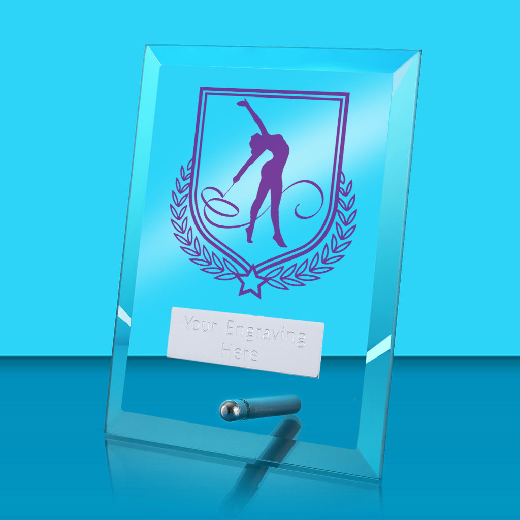 UV Colour Printed Gymnastics Glass Rectangle Award with Metal Pin