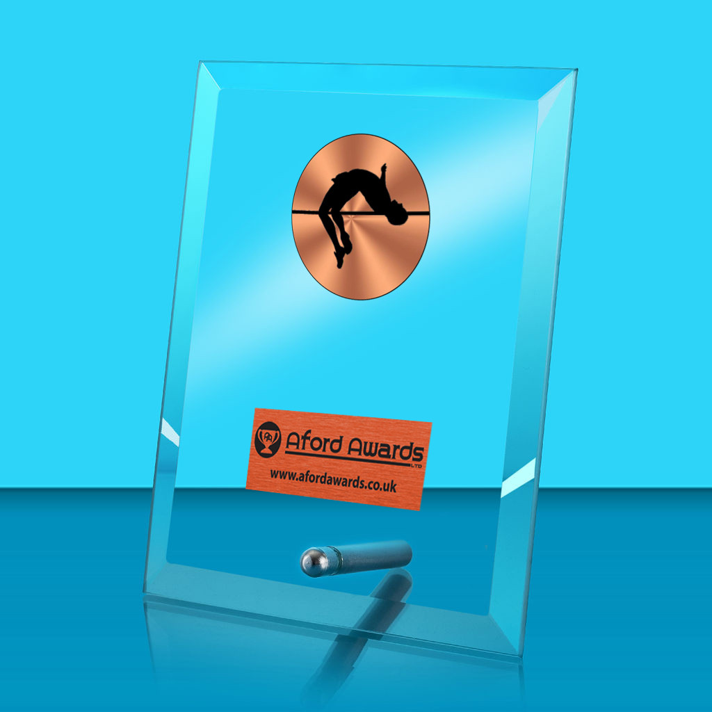 High Jump Glass Rectangle Award with Metal Pin