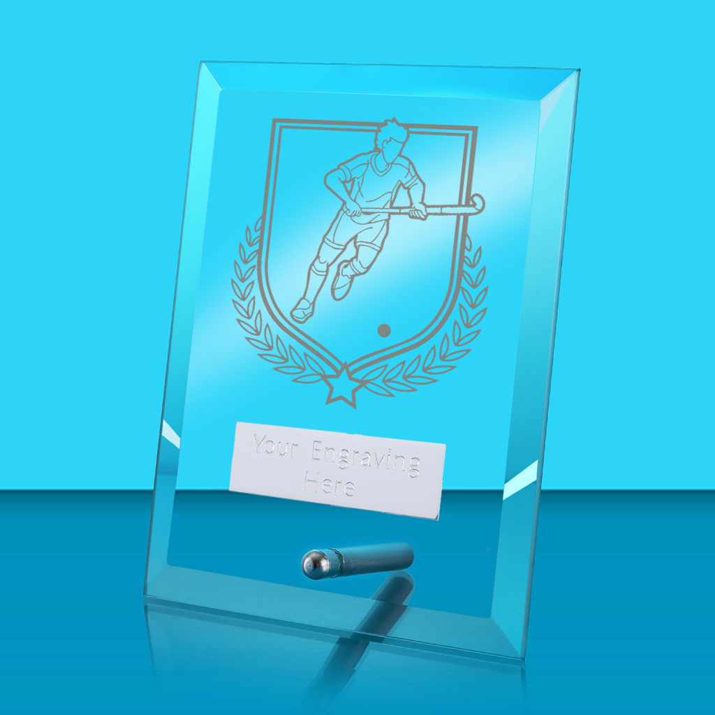 UV Colour Printed Hockey Glass Rectangle Award with Metal Pin