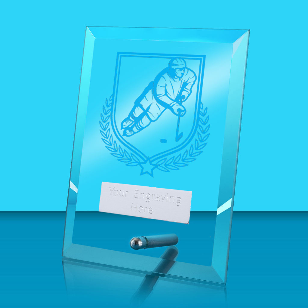 UV Colour Printed Ice Hockey Glass Rectangle Award with Metal Pin