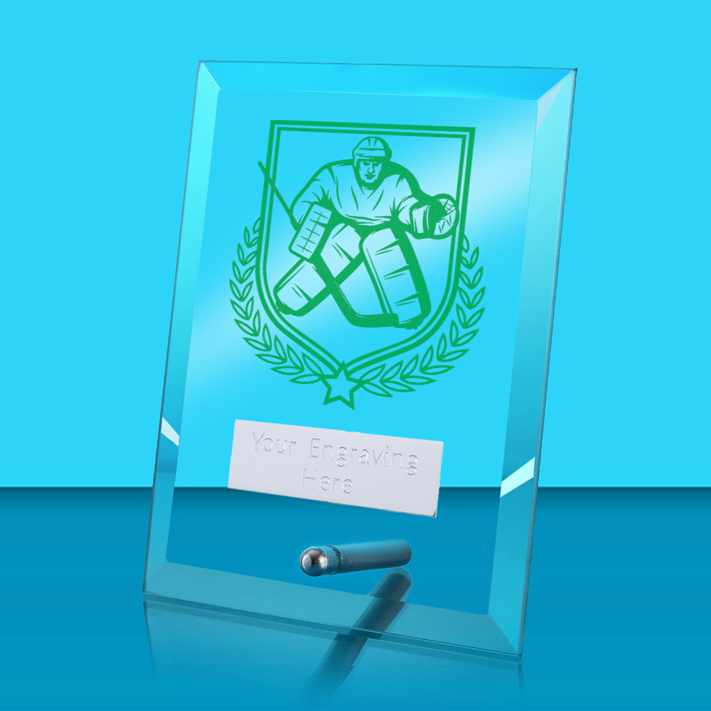 UV Colour Printed Ice Hockey Glass Rectangle Award with Metal Pin