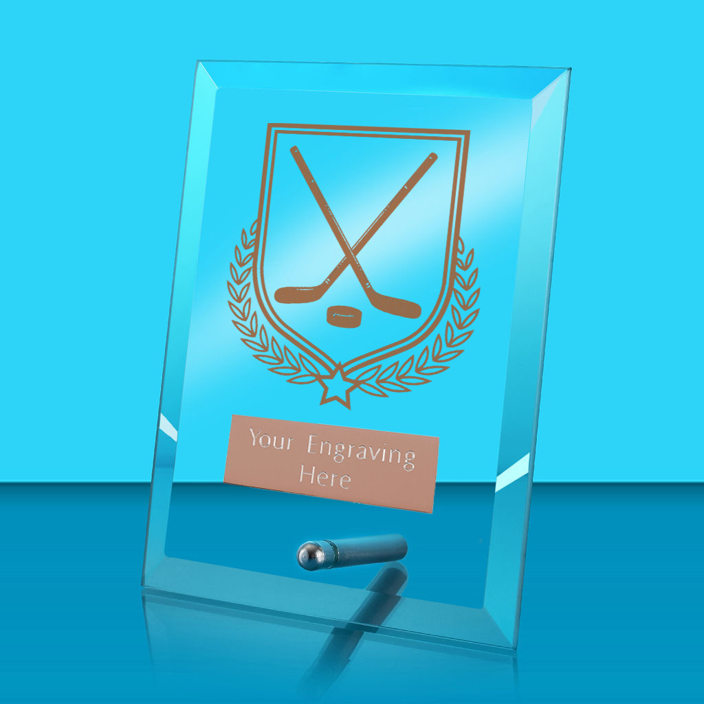 UV Colour Printed Ice Hockey Glass Rectangle Award with Metal Pin