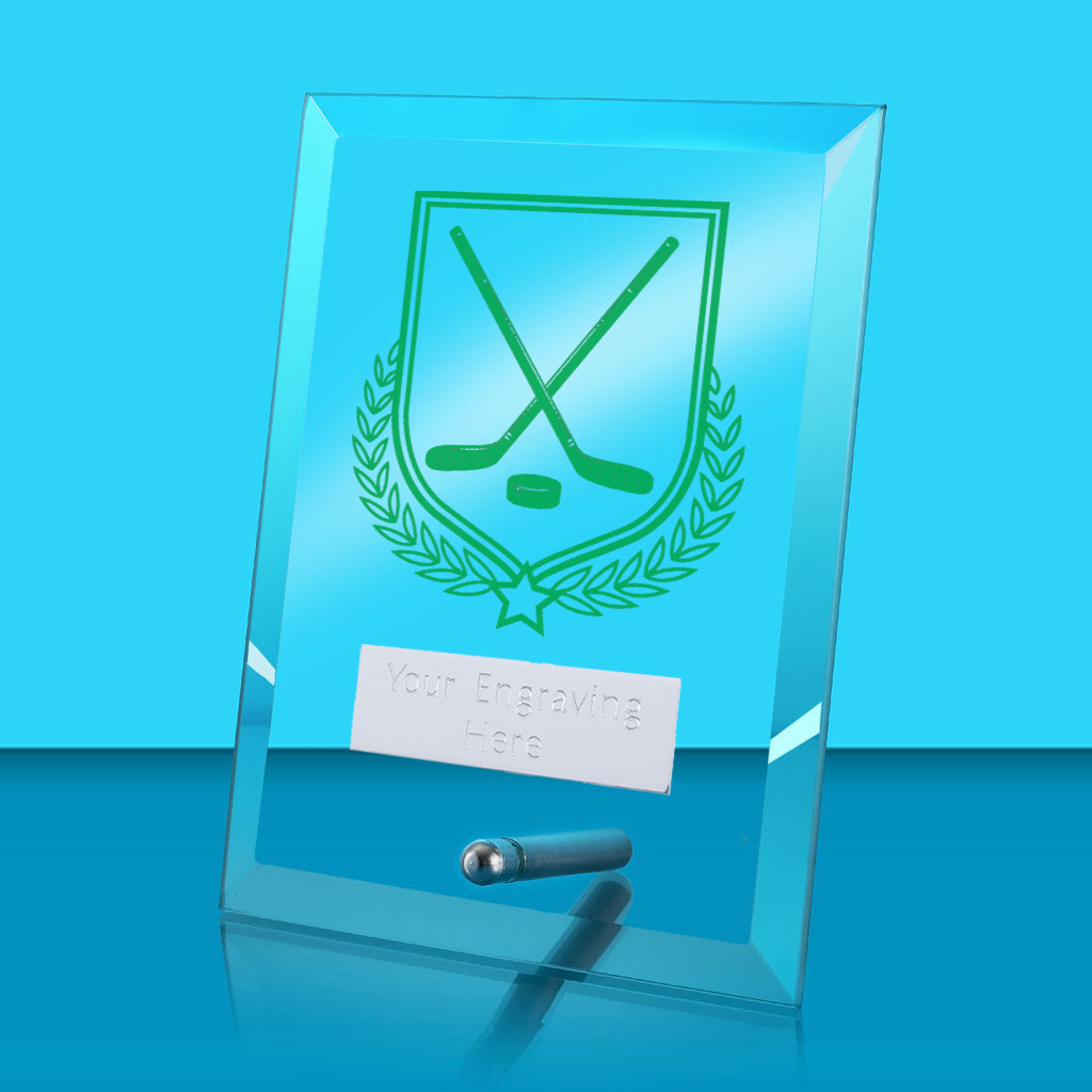 UV Colour Printed Ice Hockey Glass Rectangle Award with Metal Pin