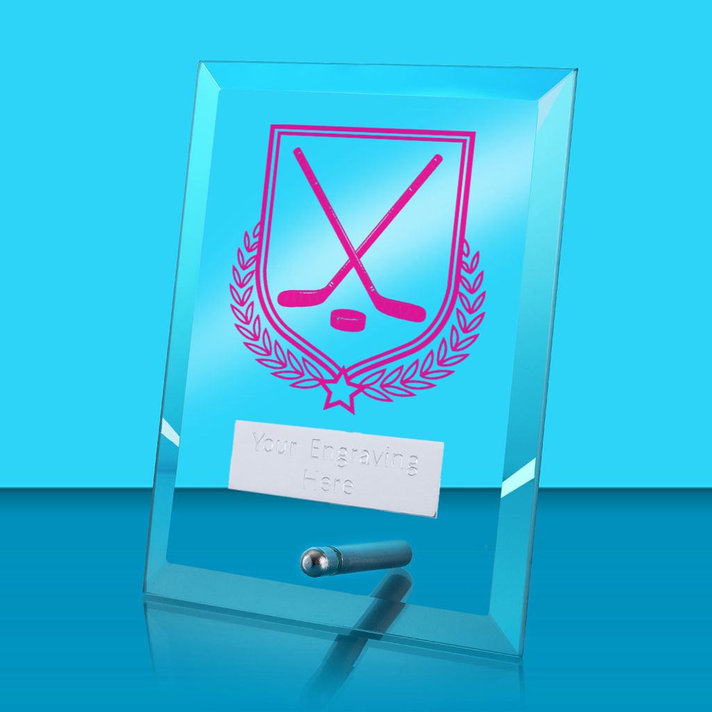 UV Colour Printed Ice Hockey Glass Rectangle Award with Metal Pin