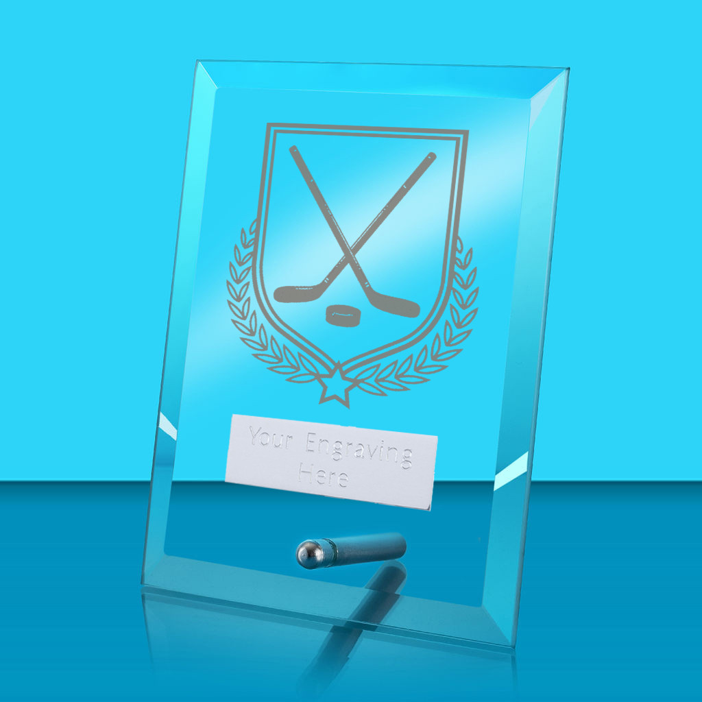 UV Colour Printed Ice Hockey Glass Rectangle Award with Metal Pin