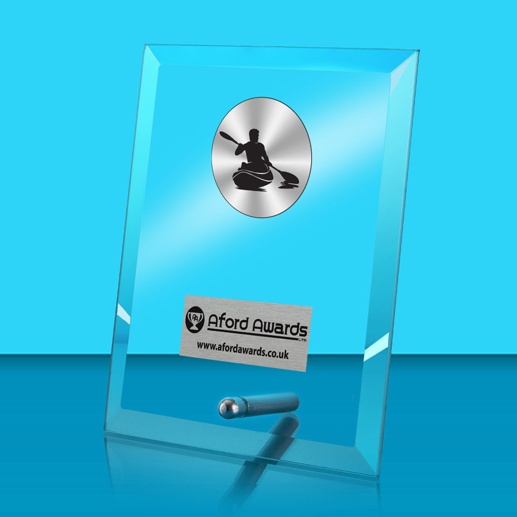 Kayaking Glass Rectangle Award with Metal Pin