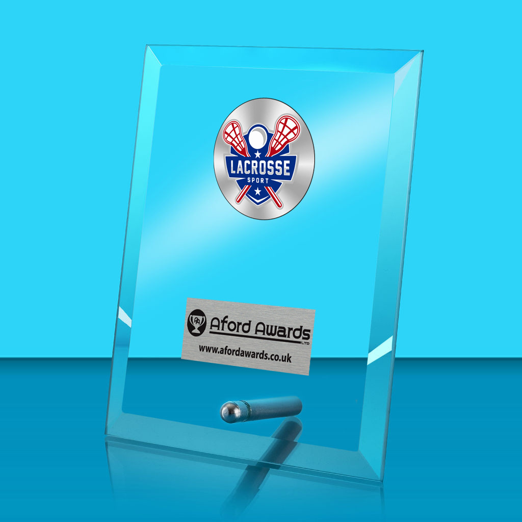 Lacrosse Glass Rectangle Award with Metal Pin