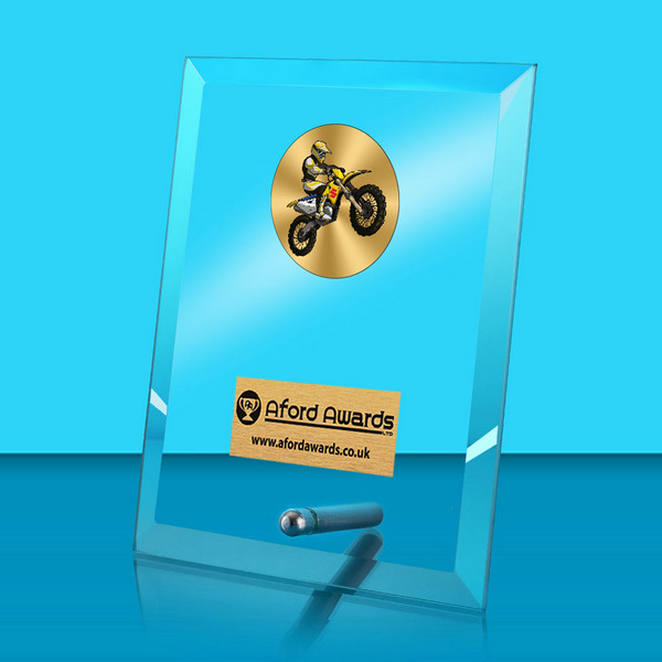 Motocross Glass Rectangle Award with Metal Pin