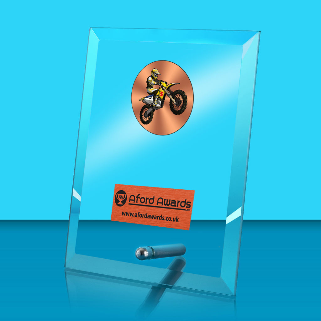 Motocross Glass Rectangle Award with Metal Pin
