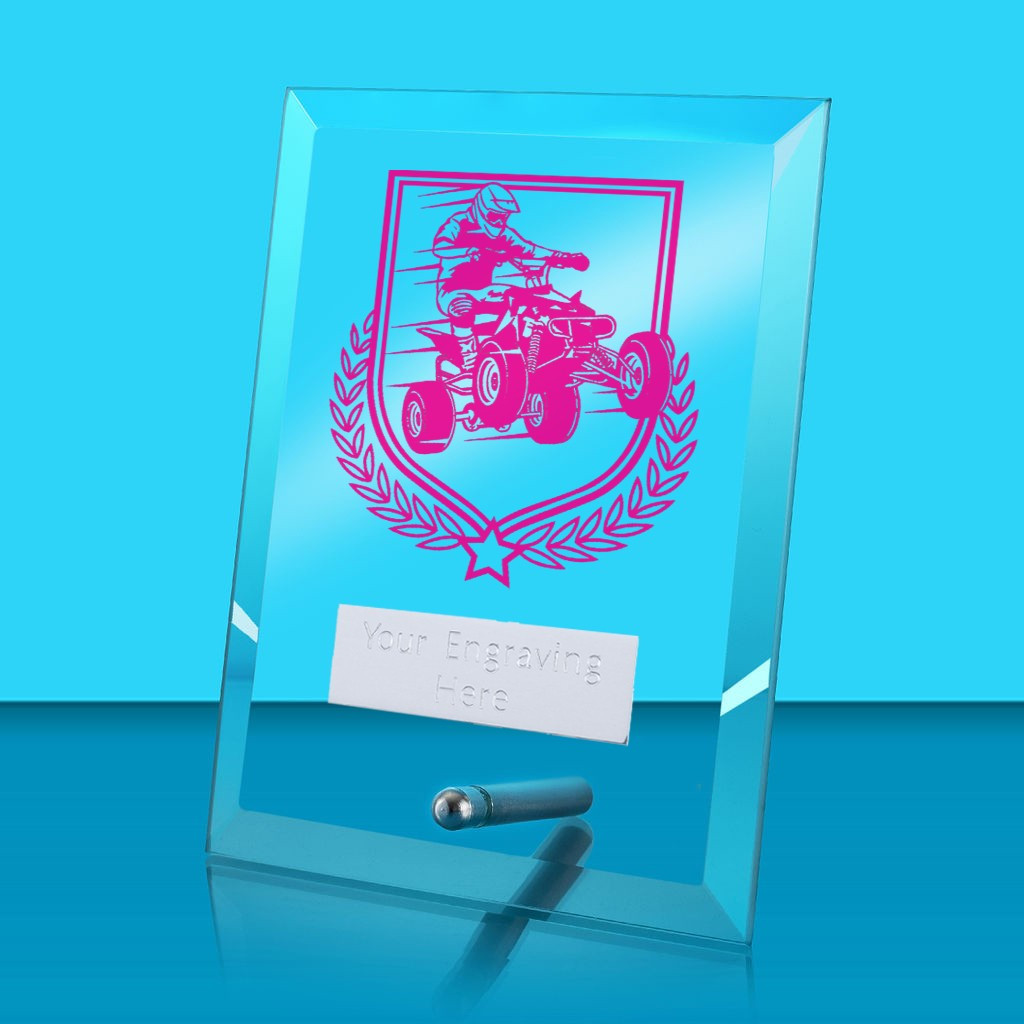 UV Colour Printed Motorsport Glass Rectangle Award with Metal Pin