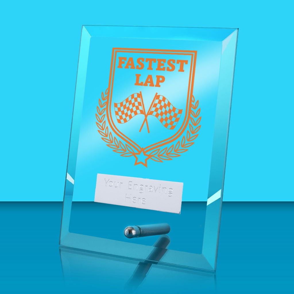 UV Colour Printed Motorsport Fastest Lap Glass Rectangle Award with Metal Pin