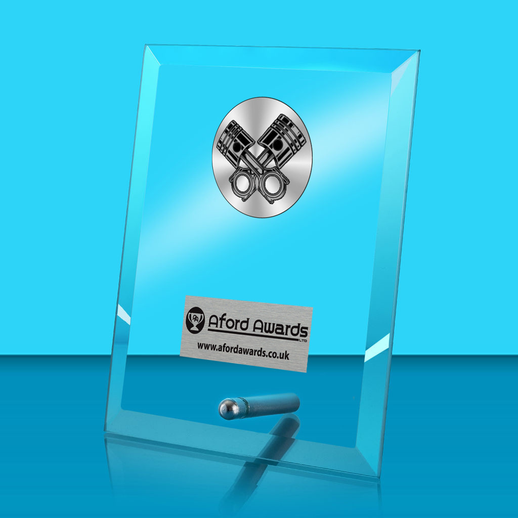 Motorsport Glass Rectangle Award with Metal Pin