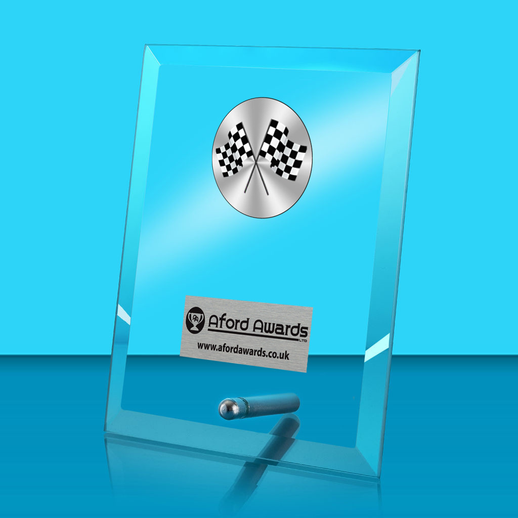 Motorsport Glass Rectangle Award with Metal Pin