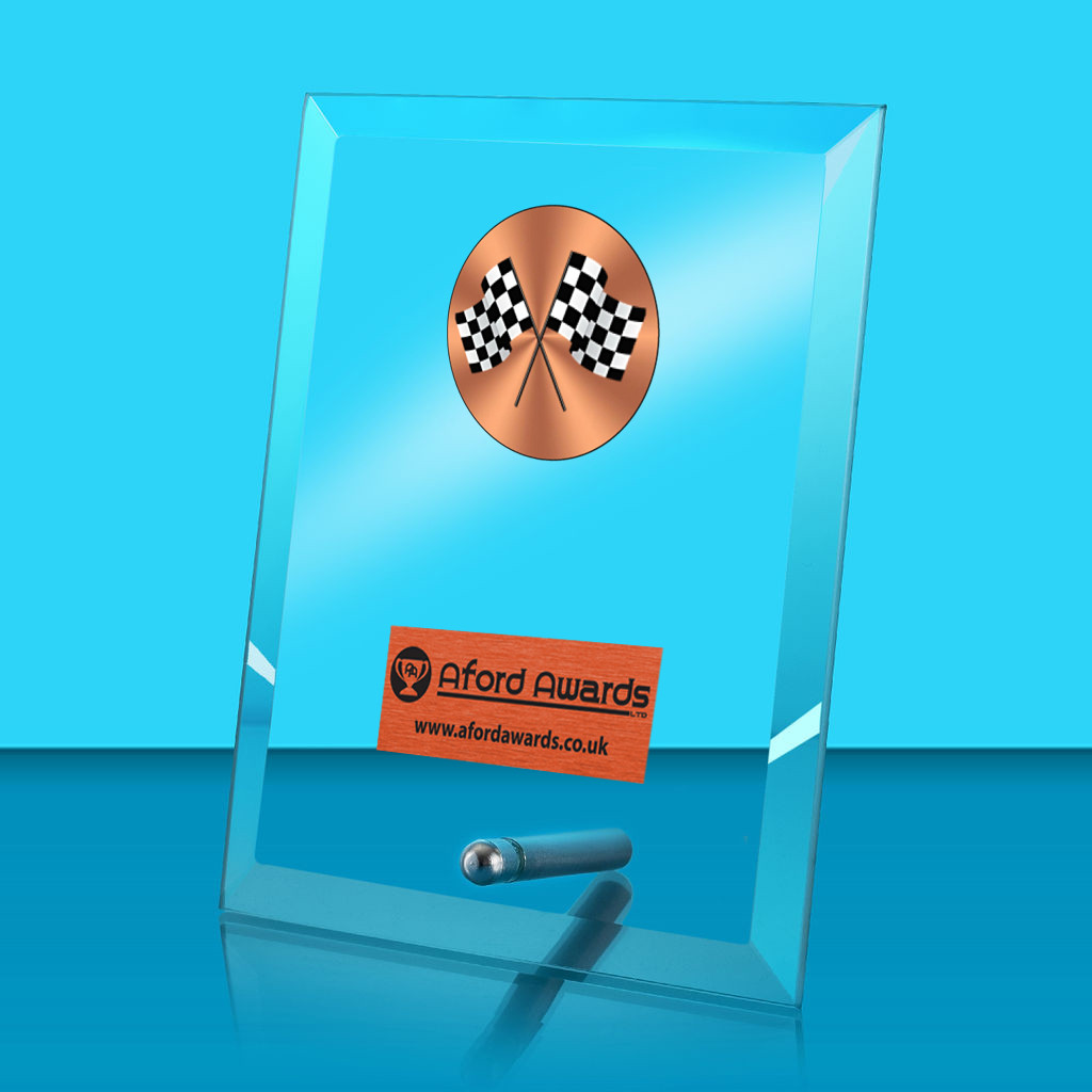 Motorsport Glass Rectangle Award with Metal Pin